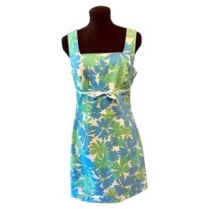 Vintage City Triangles Baby Doll Dress Size 9/Small, Blue Green Floral Sheath